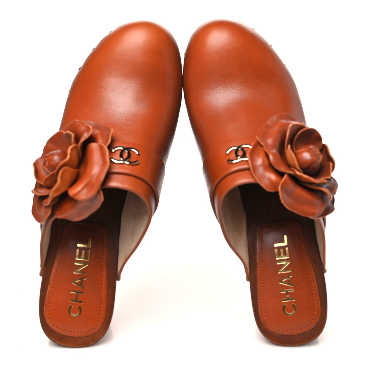 Calfskin Camellia Clogs 38  Brown