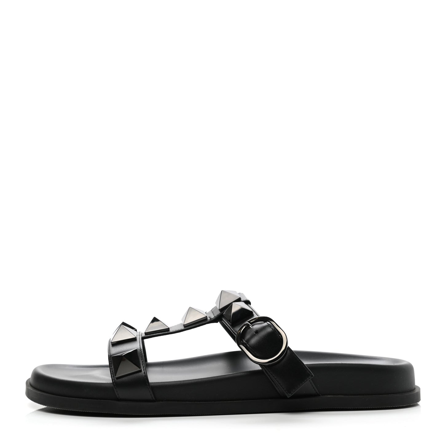 Calfskin Roman Stud Slide Sandals 39.5 Black