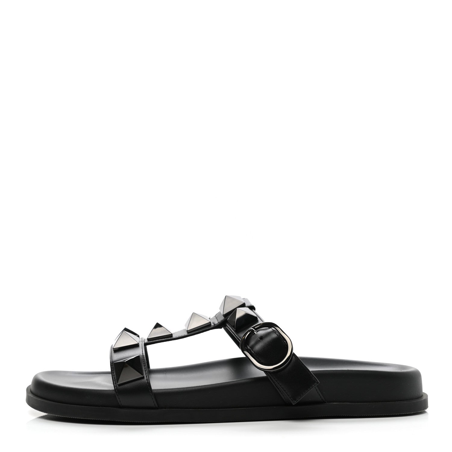 Valentino Garavani Calfskin Roman Stud Slide Sandals 39.5 Black 1 of 10
