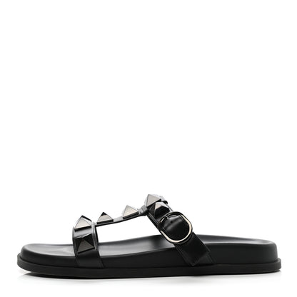 Valentino Garavani Calfskin Roman Stud Slide Sandals 39.5 Black 1 of 10