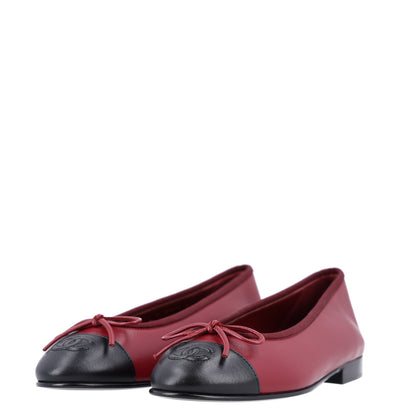Chanel Lambskin Cap Toe CC Ballerina Flats 36.5 Burgundy Black 4 of 9