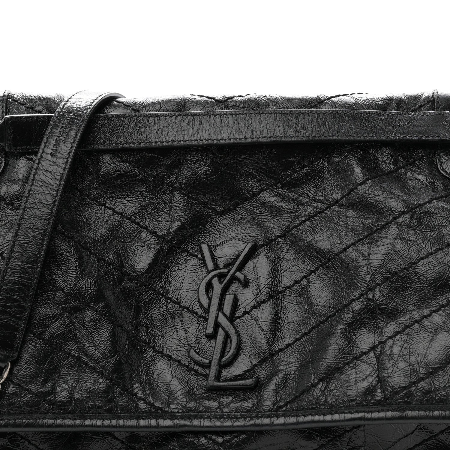 Saint Laurent Crinkled Calfskin Matelasse Monogram Large Niki Chain Satchel Black 8 of 11