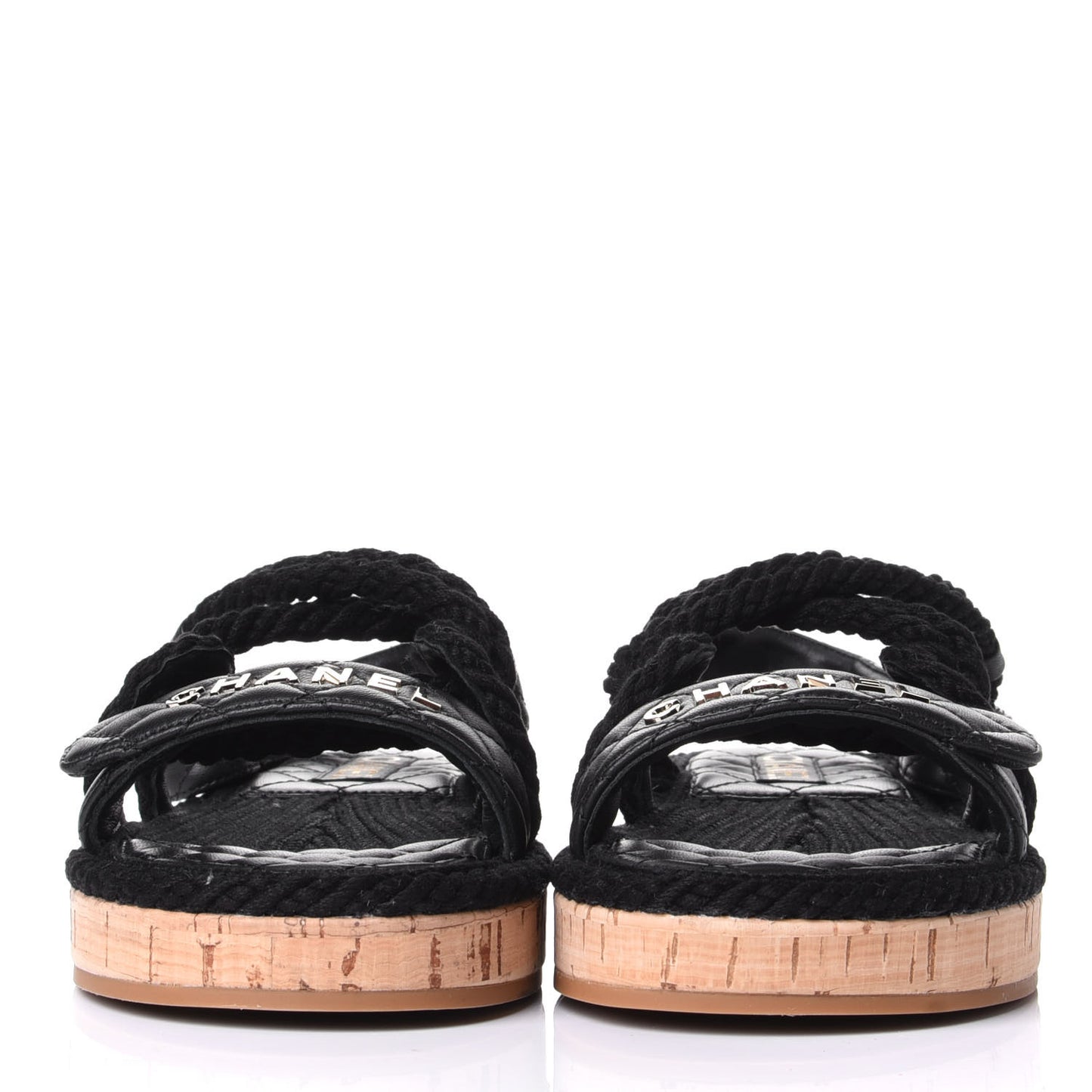 Cord Lambskin Quilted Logo Sandals 38 Black