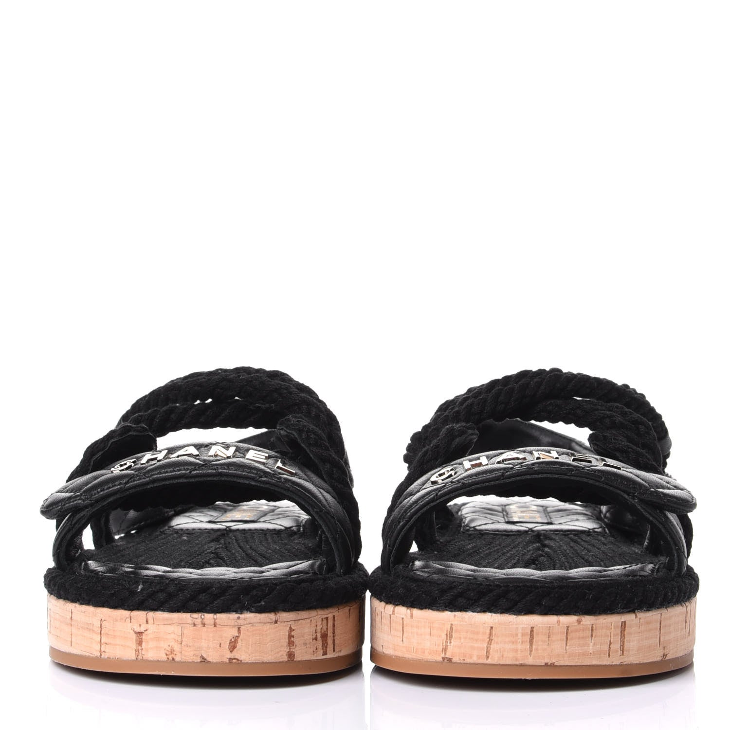 Chanel Cord Lambskin Quilted Logo Sandals 38 Black 2 of 11