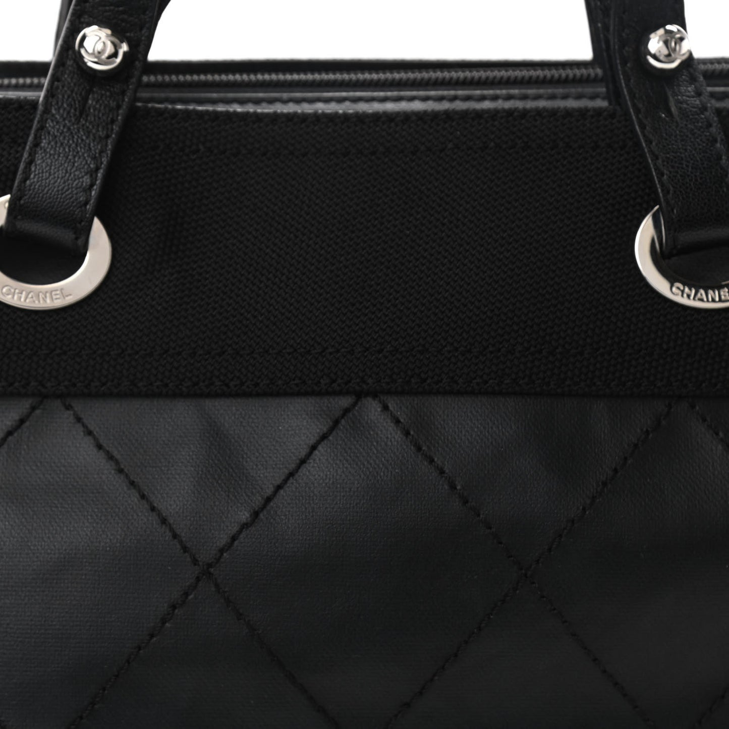 Coated Canvas Quilted Large Paris Biarritz Tote Black