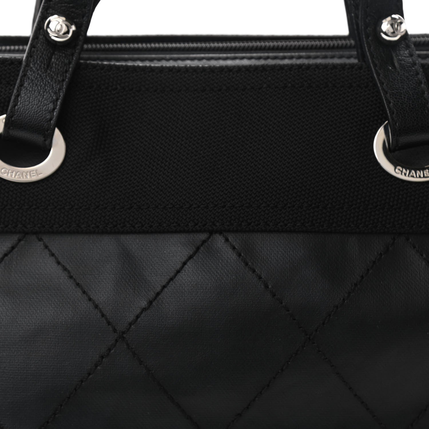 Chanel Coated Canvas Quilted Large Paris Biarritz Tote Black 8 of 12