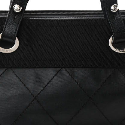 Chanel Coated Canvas Quilted Large Paris Biarritz Tote Black 8 of 12