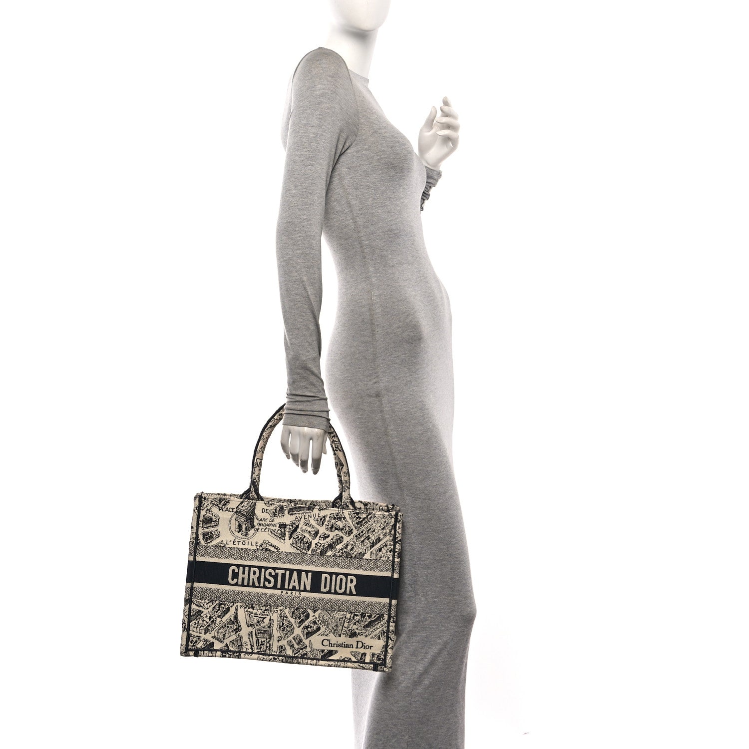 Christian Dior Canvas Embroidered Medium Plan De Paris Book Tote  White Blue 2 of 12