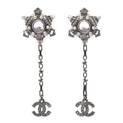 Chanel Crystal Pearl CC Drop Earrings Silver 1 of 7