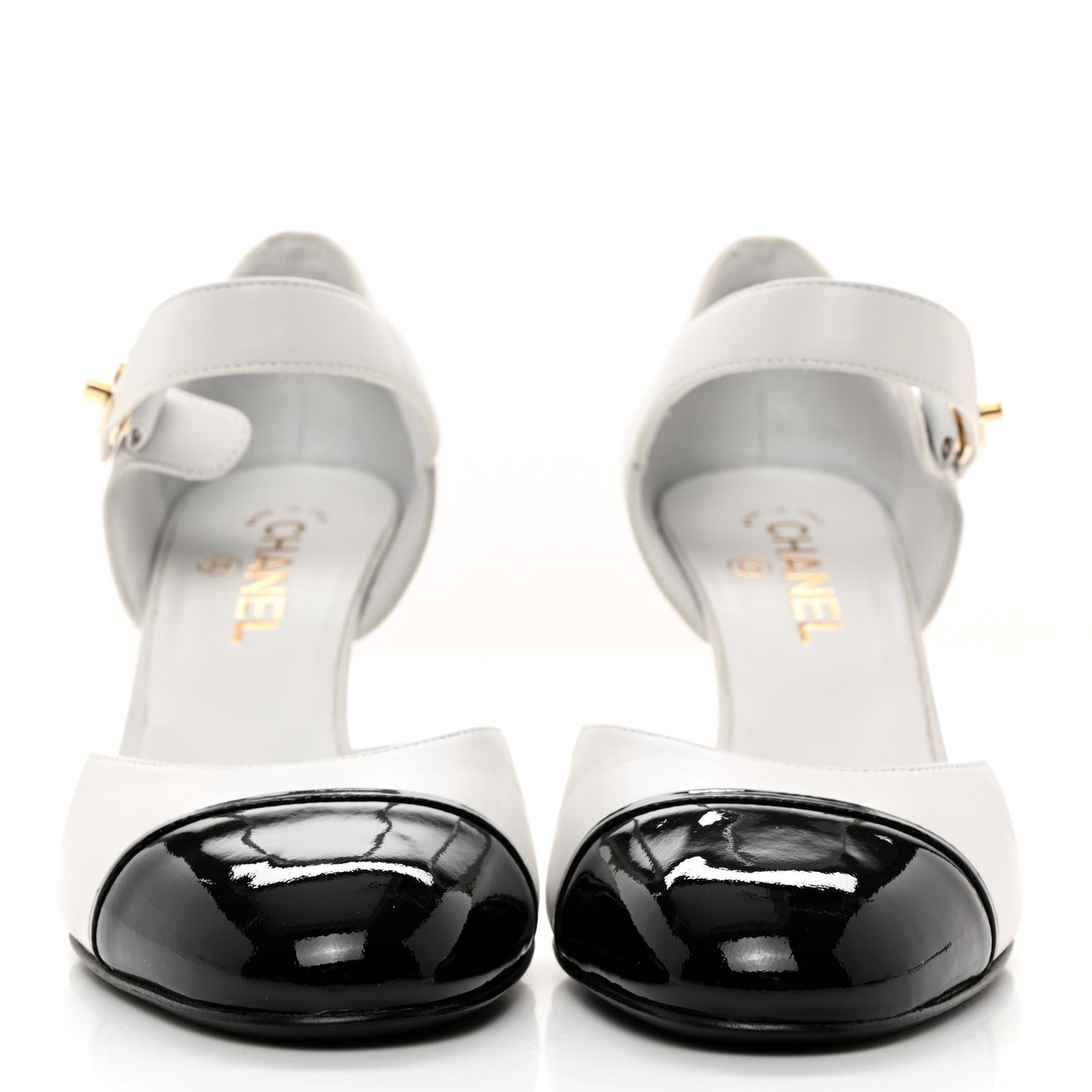 Lambskin Patent Cap Toe Mary Jane Wedge Pumps 39.5 White Black