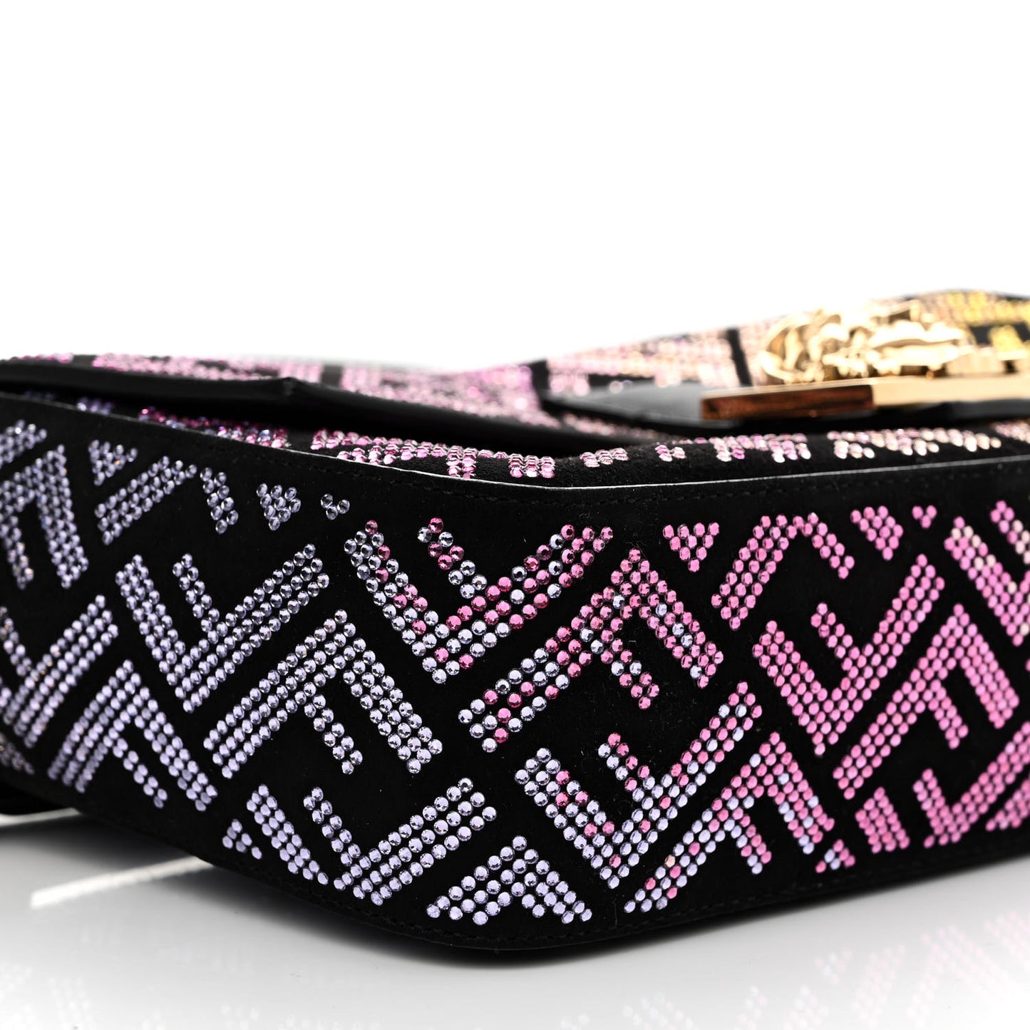 X VERSACE Calfskin Sequin Fendace FF Baguette Black Multicolor
