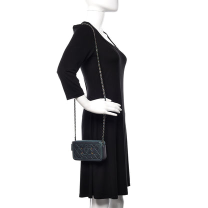 Chanel Iridescent Caviar Quilted CC Filigree Clutch With Chain Dark Turquoise 2 of 12