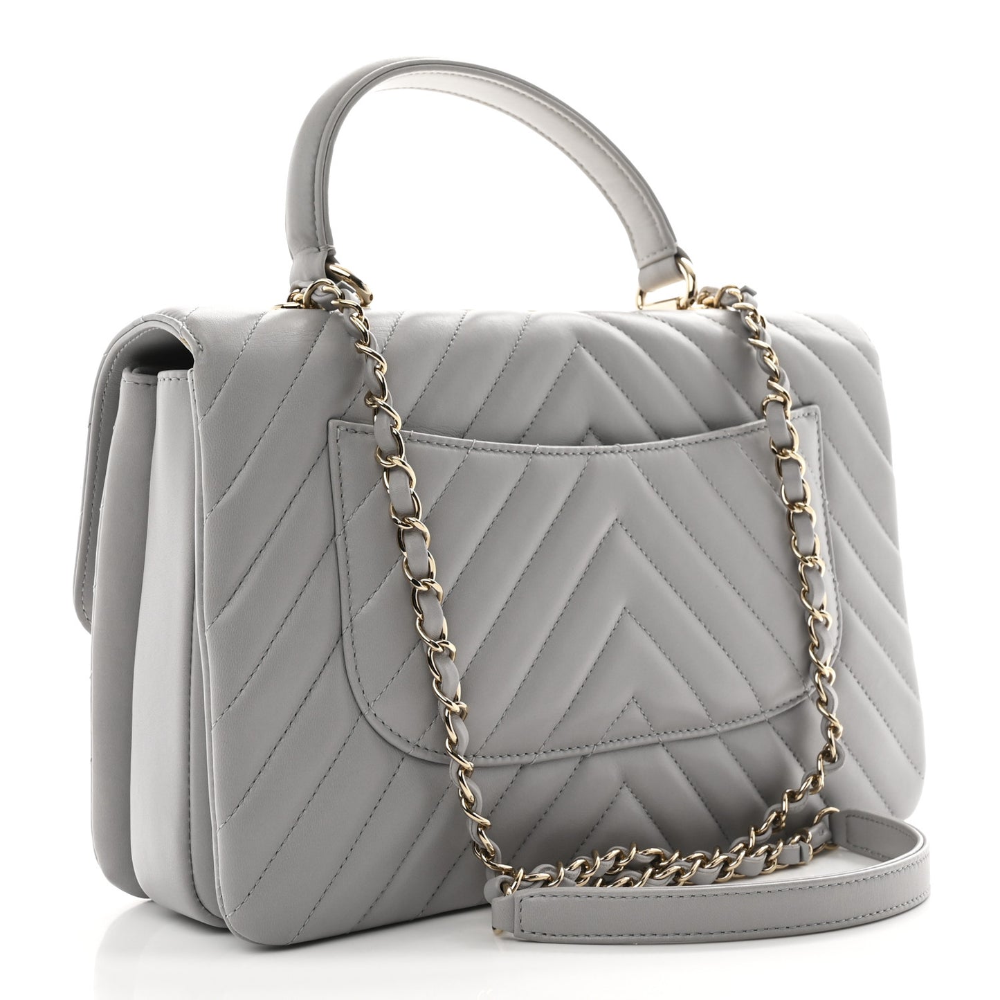 Lambskin Chevron Quilted Medium Trendy CC Dual Handle Flap Bag Grey
