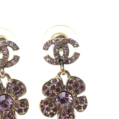 Chanel Crystal CC Flower Drop Earrings Gold Purple 6 of 6