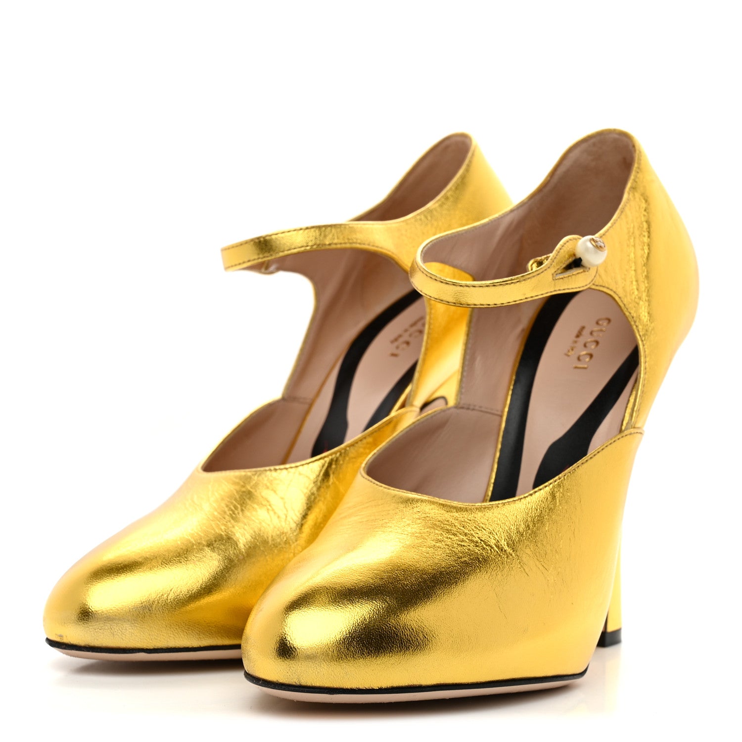 Gucci Metallic Malaga Kid Lesley Mary Jane Pumps 39.5 Gold 4 of 9