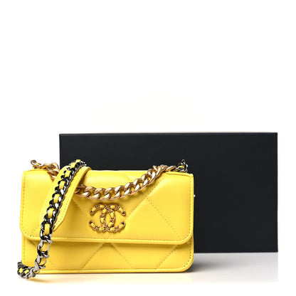 Chanel Lambskin Quilted Chanel 19 Flap Phone Holder With Chain Yellow 12 of 12