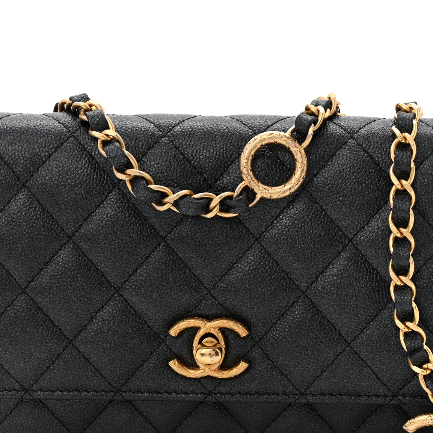Pearly Caviar Quilted Fit For You Wallet On Chain WOC Black