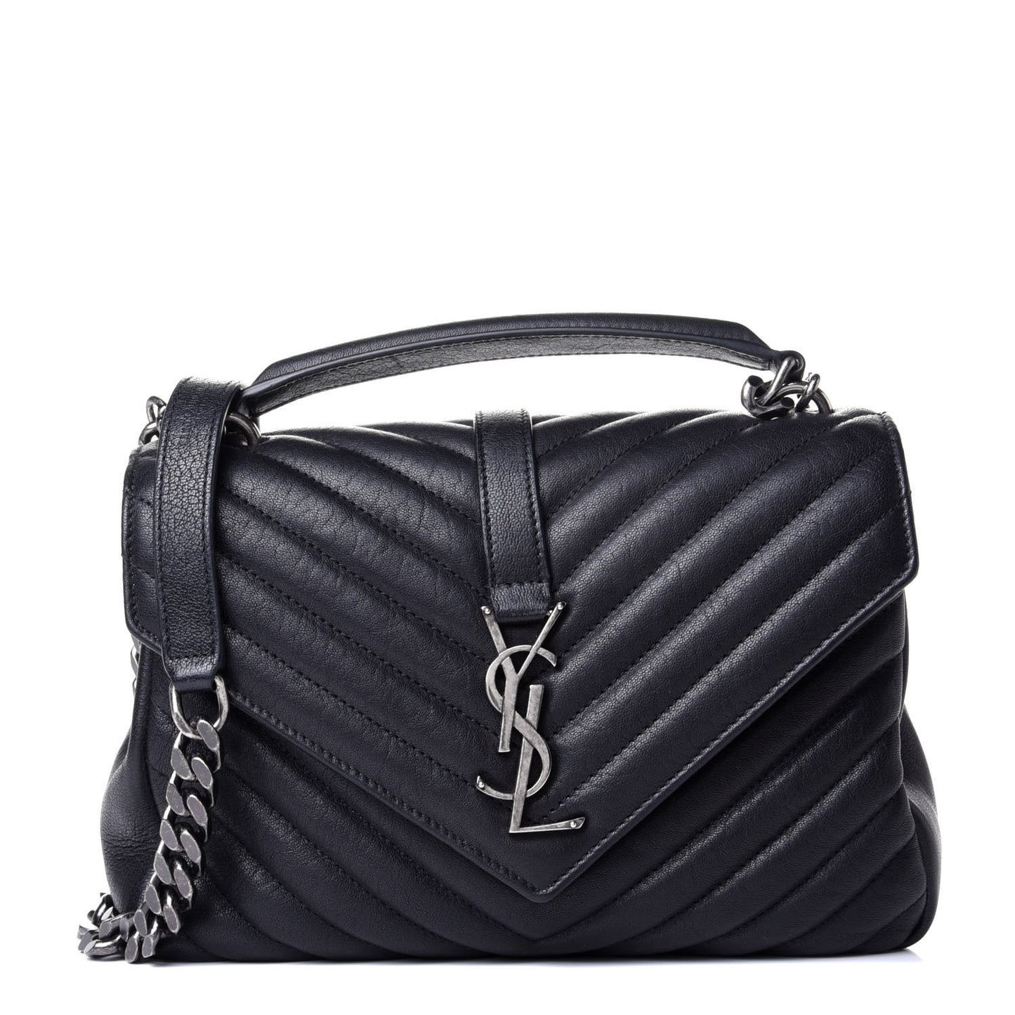 Sheepskin Matelasse Chevron Monogram Medium College Bag Black