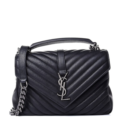 Saint Laurent Sheepskin Matelasse Chevron Monogram Medium College Bag Black 1 of 5
