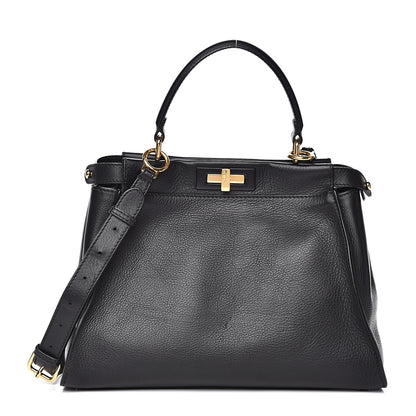 Fendi Vitello Seta Shiny Nappa Medium Peekaboo Iconic Satchel Black 1 of 12