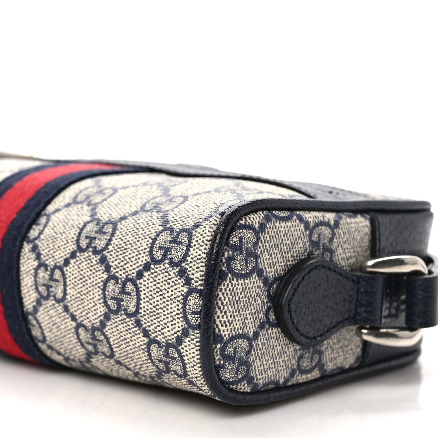 GG Supreme Monogram Textured Dollar Calfskin Web Mini Ophidia Shoulder Bag Beige Blue