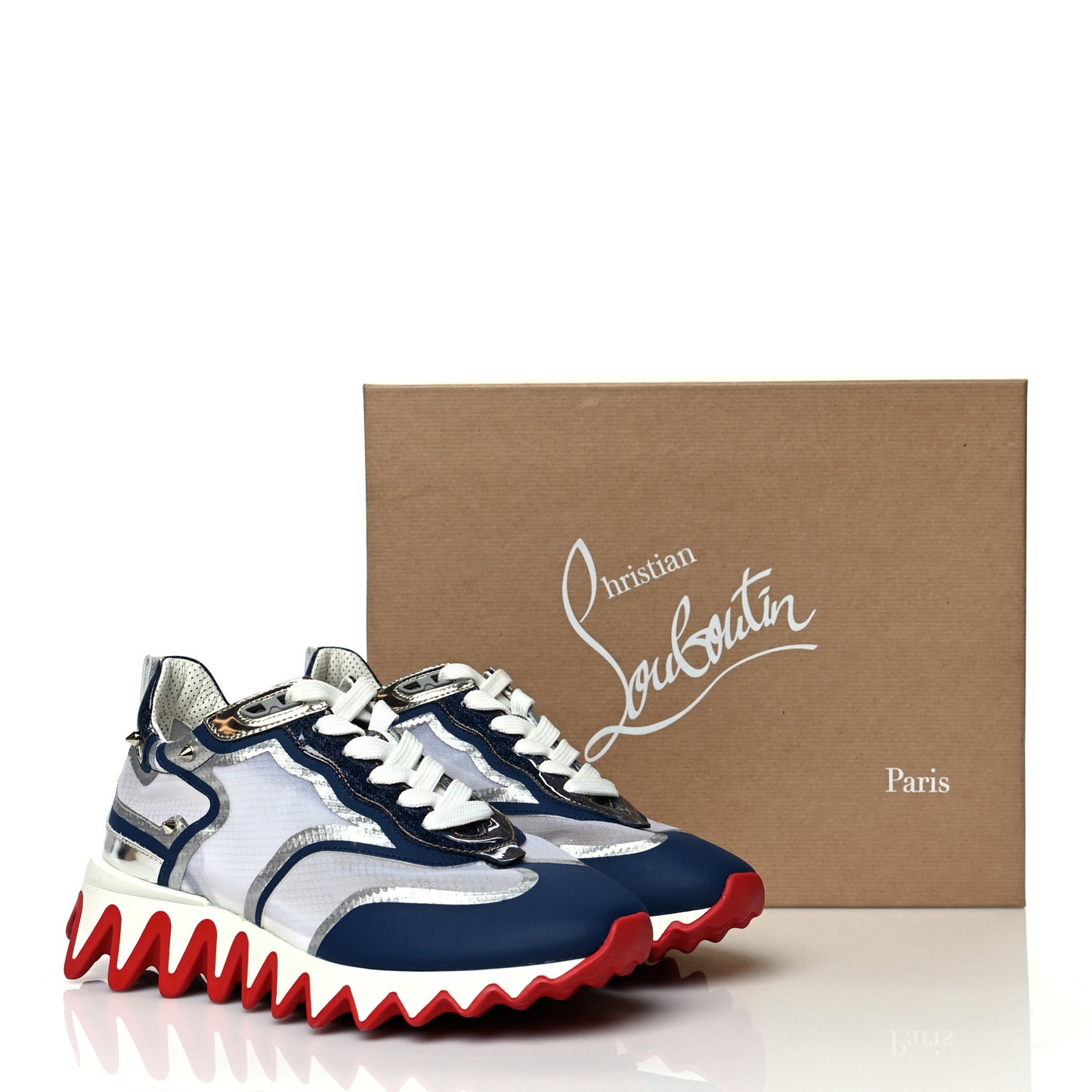 Patent Mesh Denim Rete Sharkina Flat Sneakers 38.5 Blue White
