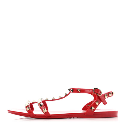 Valentino Garavani PVC Jelly Rockstud Caged Sandals 39 Rosso Valentino 1 of 6