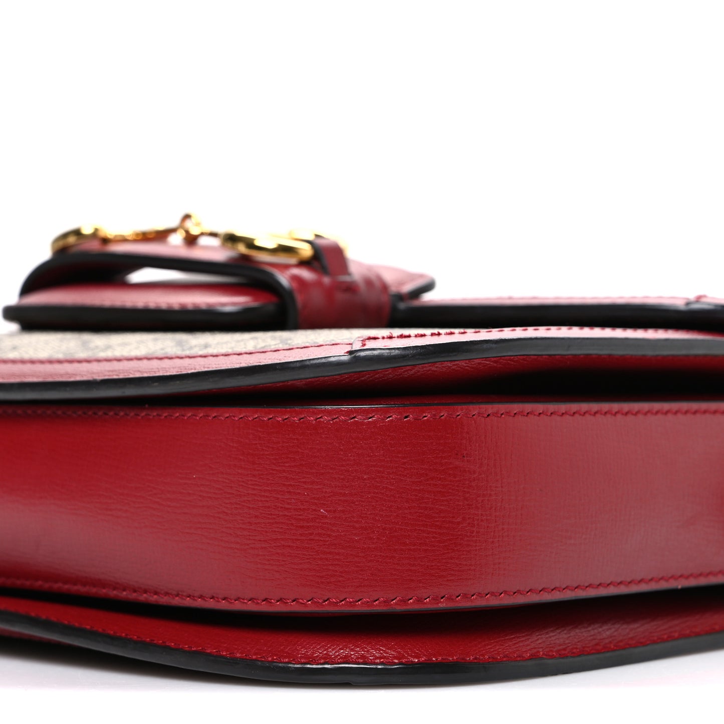 GG Supreme Monogram Azalea Calfskin Horsebit 1955 Shoulder Bag Beige Ebony New Cherry Red