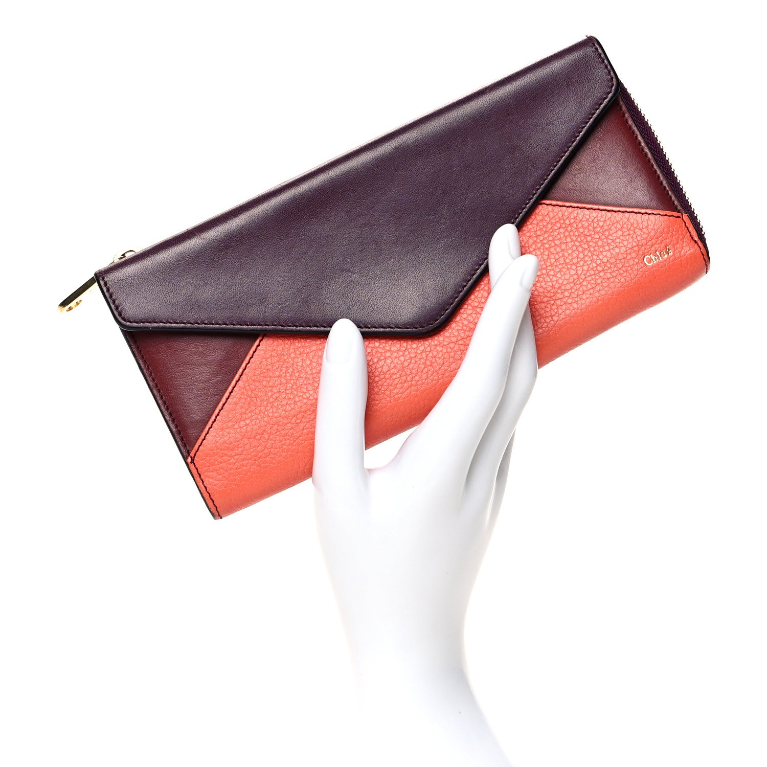 Chloe Calfskin Flap Long Wallet Orange Fizz Burgundy 2 of 12