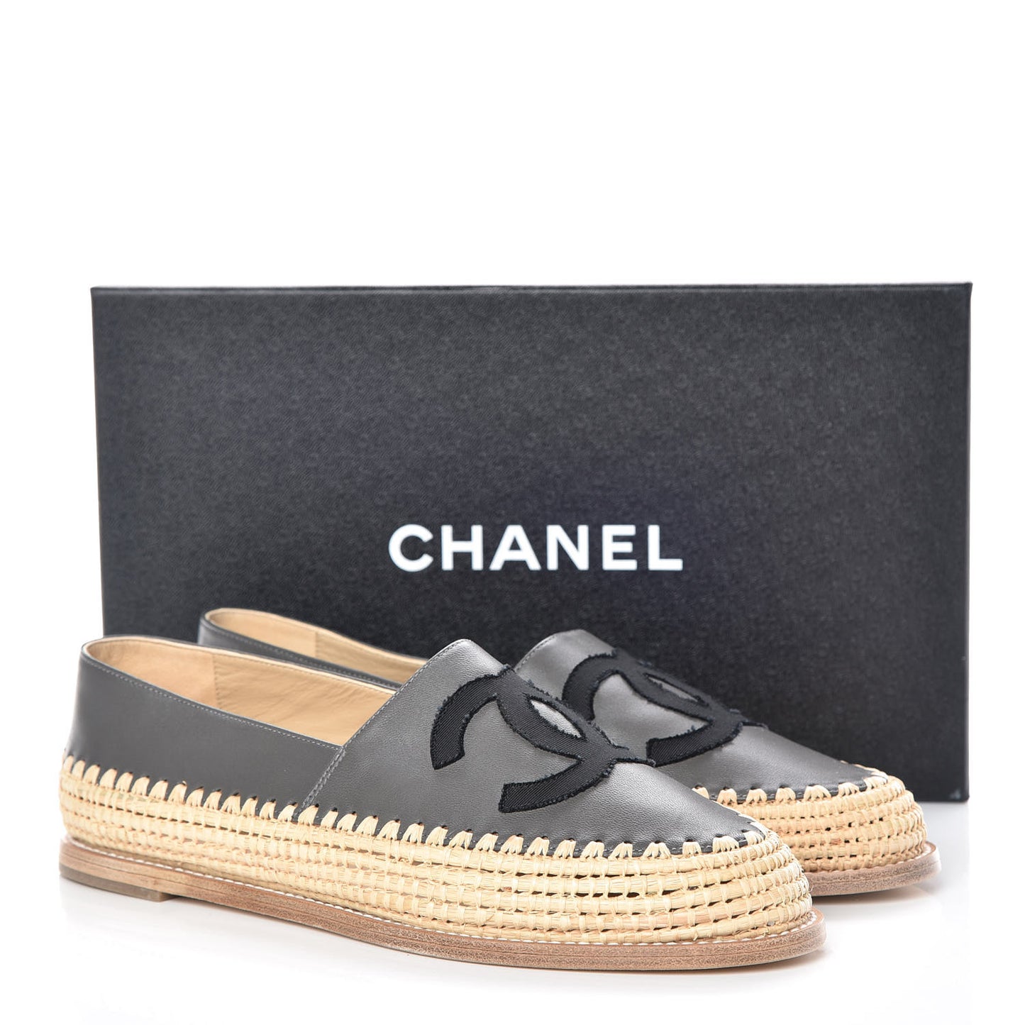 Lambskin Grosgrain CC Espadrilles 39 Grey Black