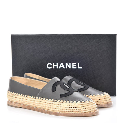 Chanel Lambskin Grosgrain CC Espadrilles 39 Grey Black 9 of 9