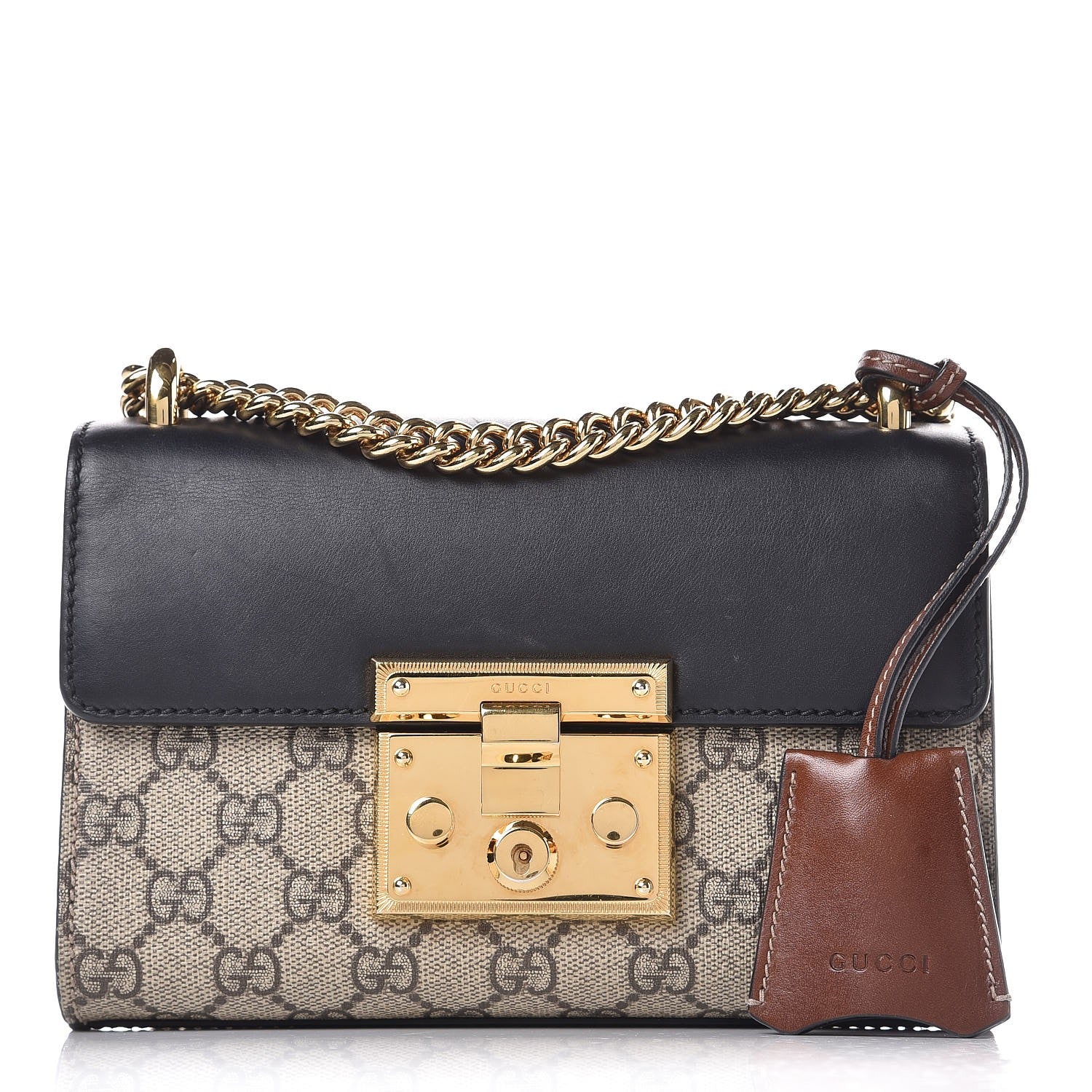 Gucci GG Supreme Monogram Calfskin Small Padlock Shoulder Bag Beige Black Cuir 1 of 15