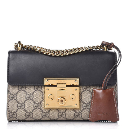 Gucci GG Supreme Monogram Calfskin Small Padlock Shoulder Bag Beige Black Cuir 1 of 15