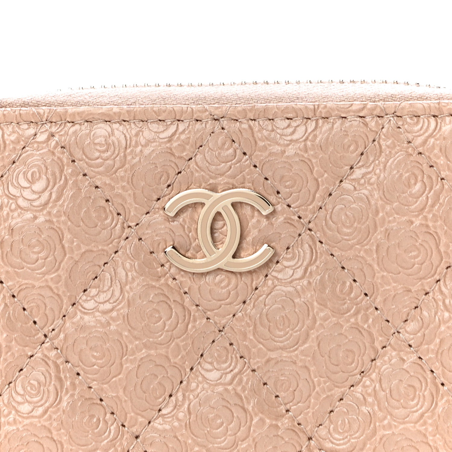Chanel Calfskin Camellia Embossed Zip Coin Purse Beige 8 of 10