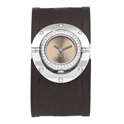 Gucci Stainless Steel Rubber Diamond Bezel 33mm Twirl Quartz Watch Brown 1 of 4