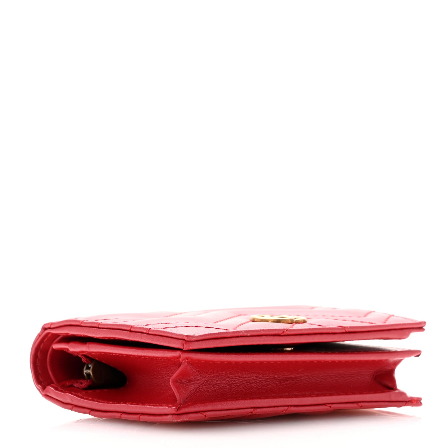 Calfskin Matelasse GG Marmont Card Case Wallet Hibiscus Red