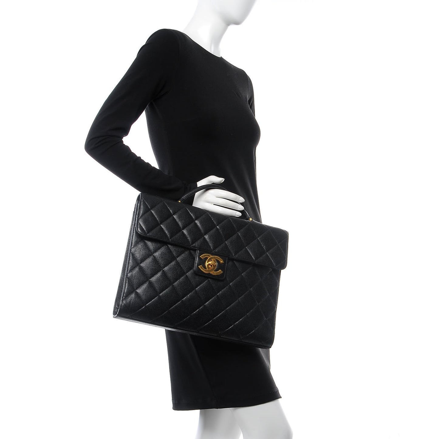 Caviar Quilted Briefcase Laptop Bag Black