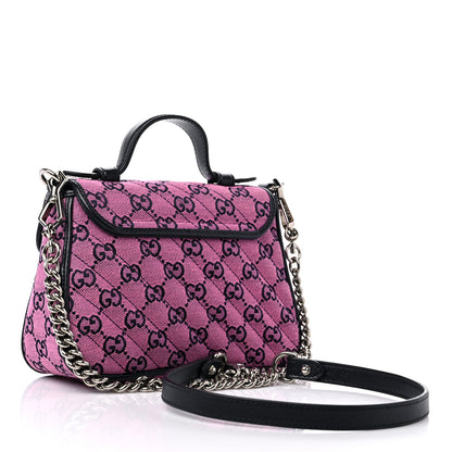 Gucci Monogram Multicolor Matelasse Diagonal Mini GG Marmont Top Handle Shoulder Bag Pink Blue 3 of 12