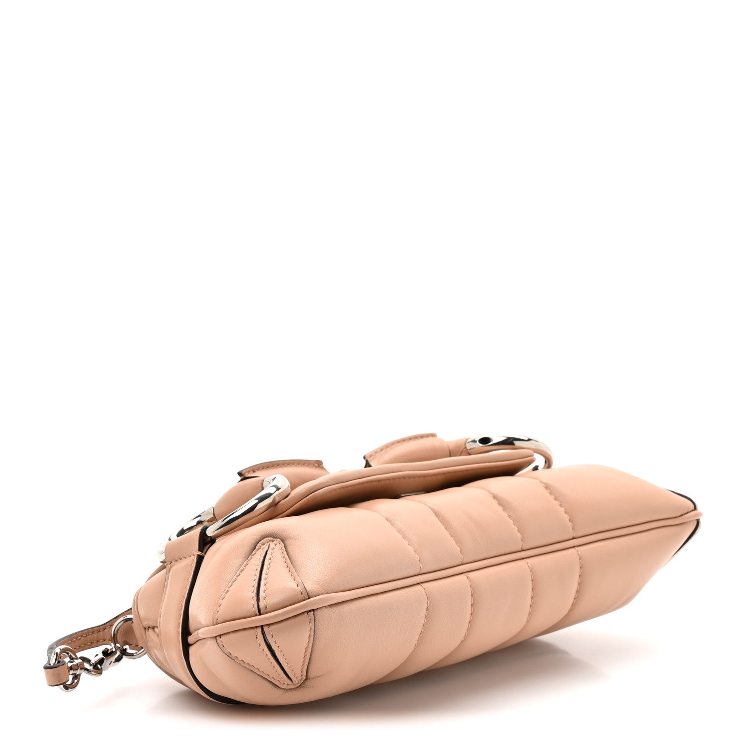 Gucci Nappa Vertical Matelasse Small Maxi Horsebit Chain Shoulder Bag Beige 4 of 10