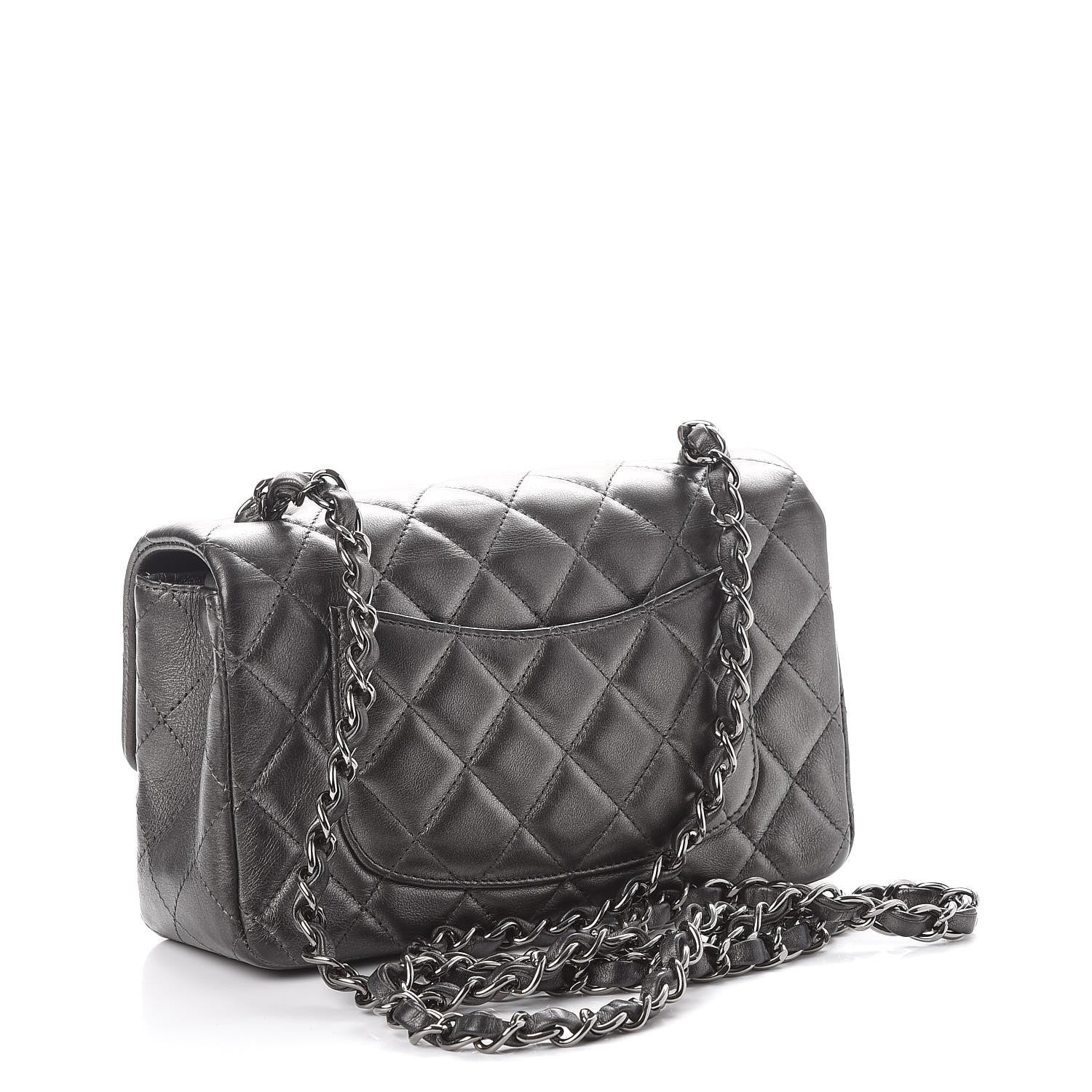 Chanel Metallic Lambskin Quilted Mini Rectangular Flap Dark Grey 3 of 11