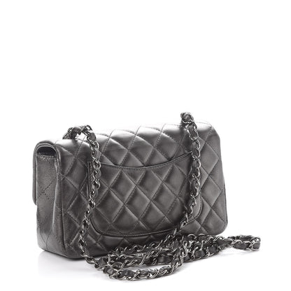 Chanel Metallic Lambskin Quilted Mini Rectangular Flap Dark Grey 3 of 11