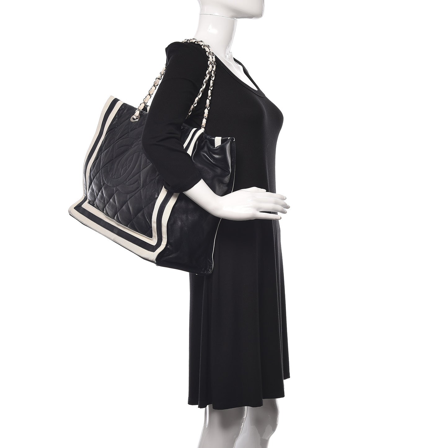 Lambskin Quilted Lido Shopping Tote Dark Navy Blue