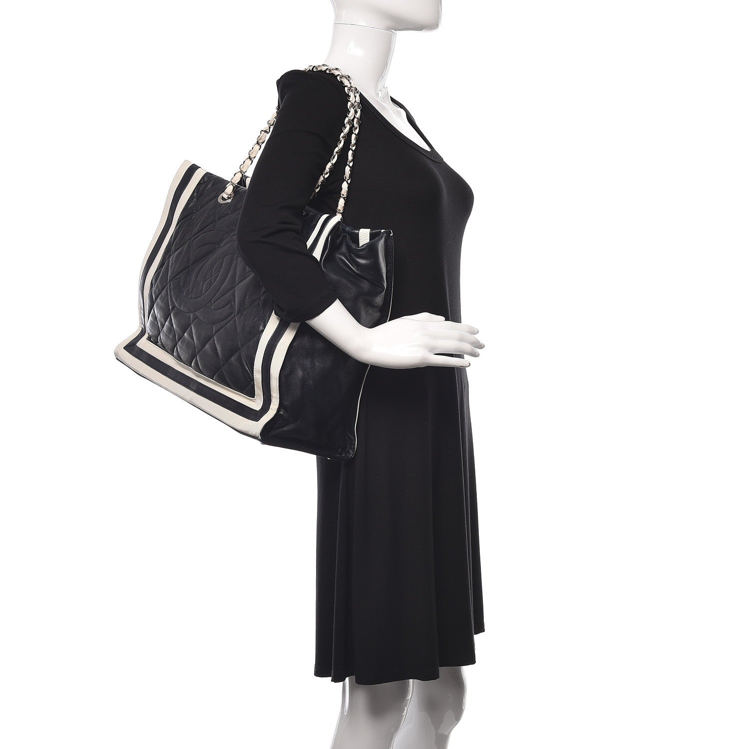 Chanel Lambskin Quilted Lido Shopping Tote Dark Navy Blue 2 of 16