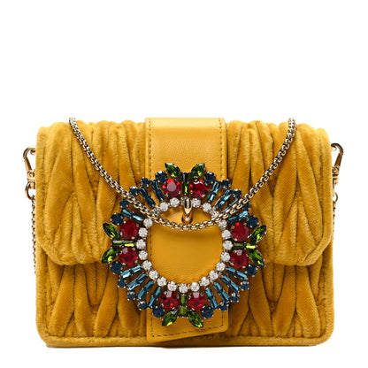 Miu Miu Velluto Matelasse Crystal Embellished Chain Shoulder Bag Senape 1 of 6