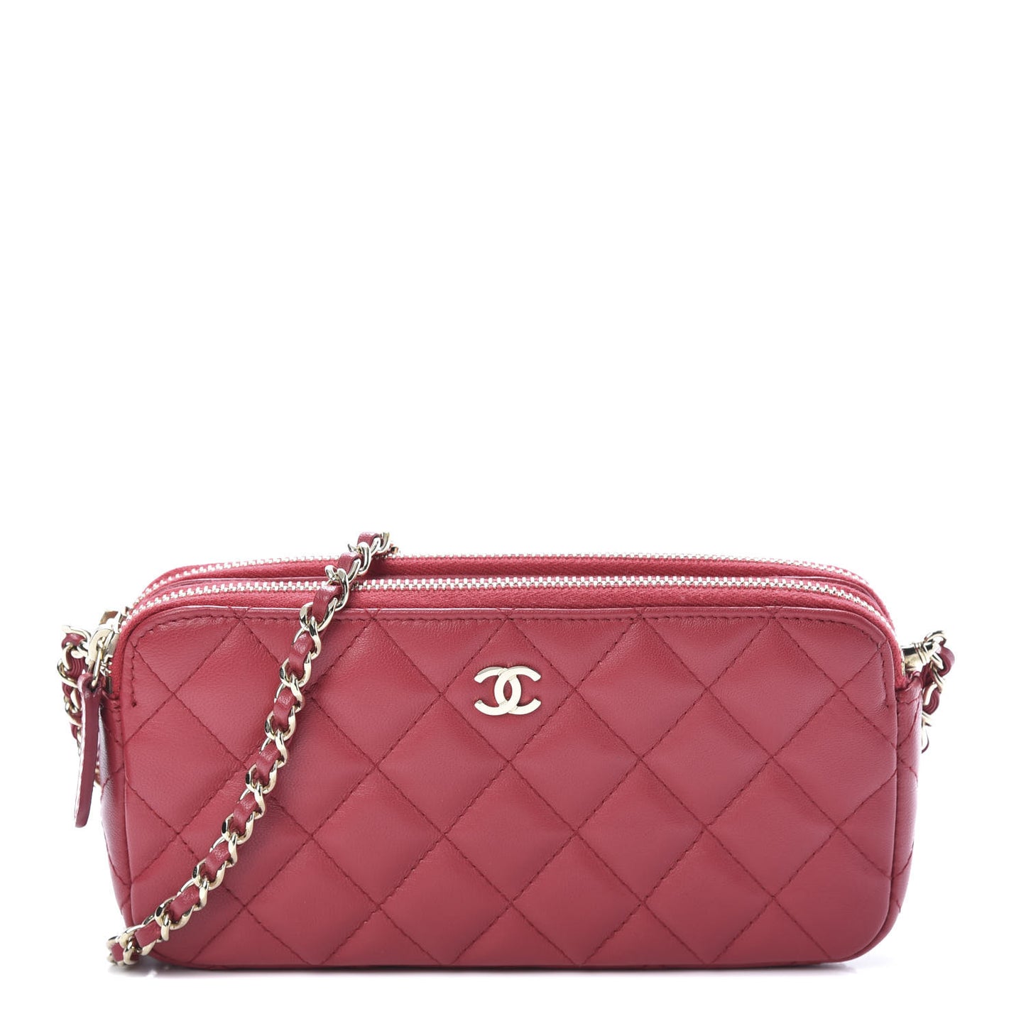 Lambskin Quilted Small Clutch With Chain Red