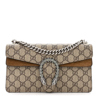 Gucci GG Supreme Monogram Suede Crystal Small Dionysus Shoulder Bag Beige Ebony Taupe 1 of 12