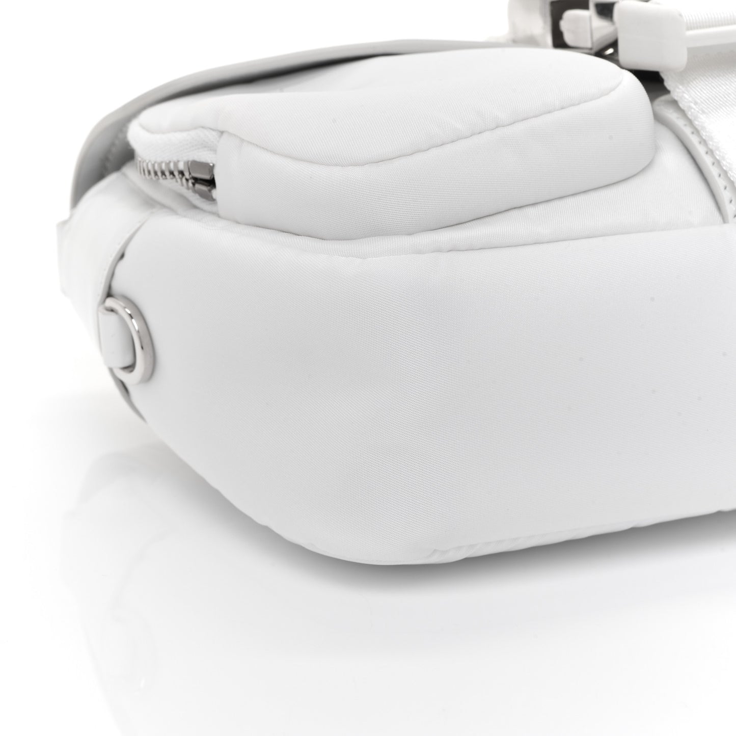 Re-Nylon Spazzolato Double Pocket Buckle Shoulder Bag White