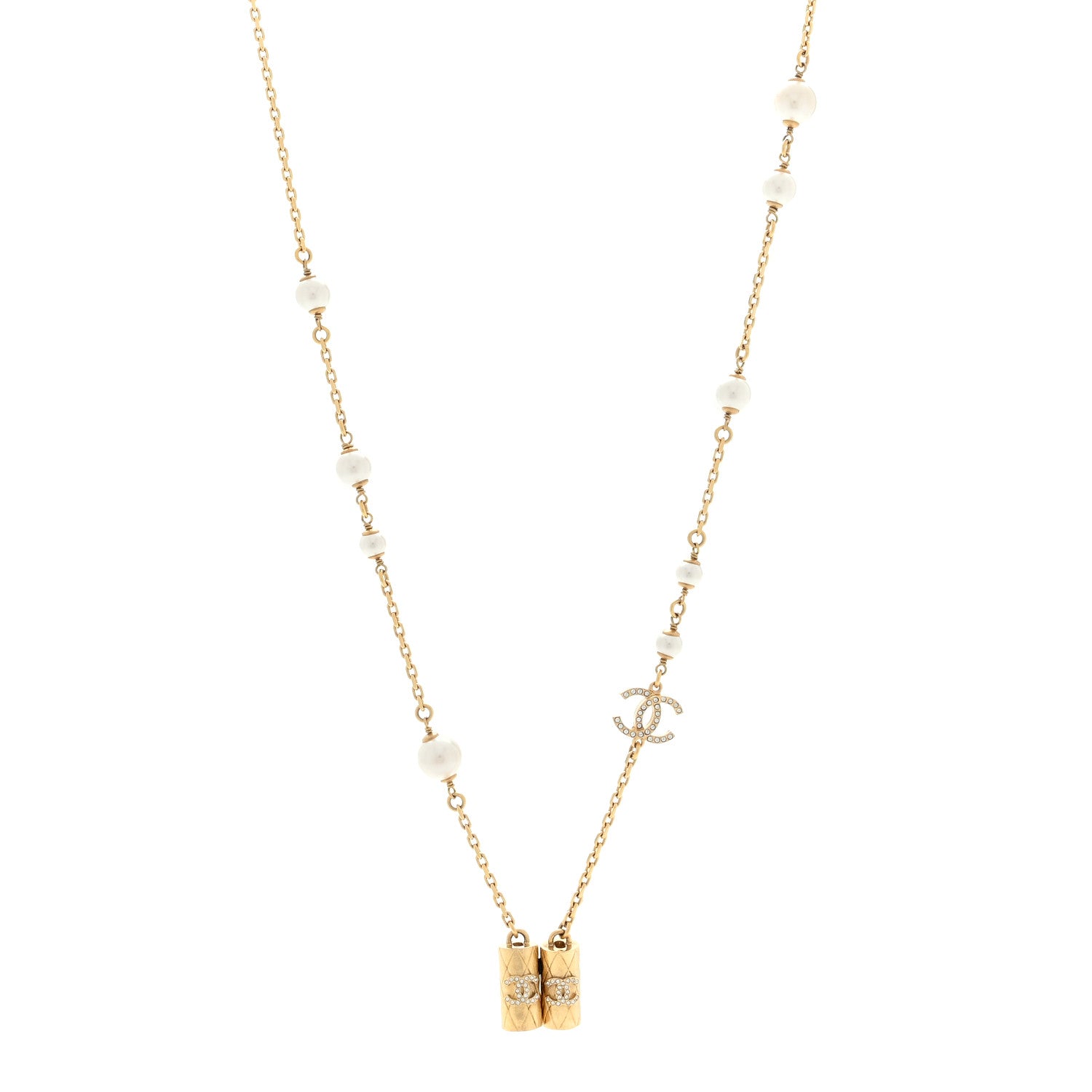 Chanel Crystal Pearl Airpod Necklace Gold 1 of 4