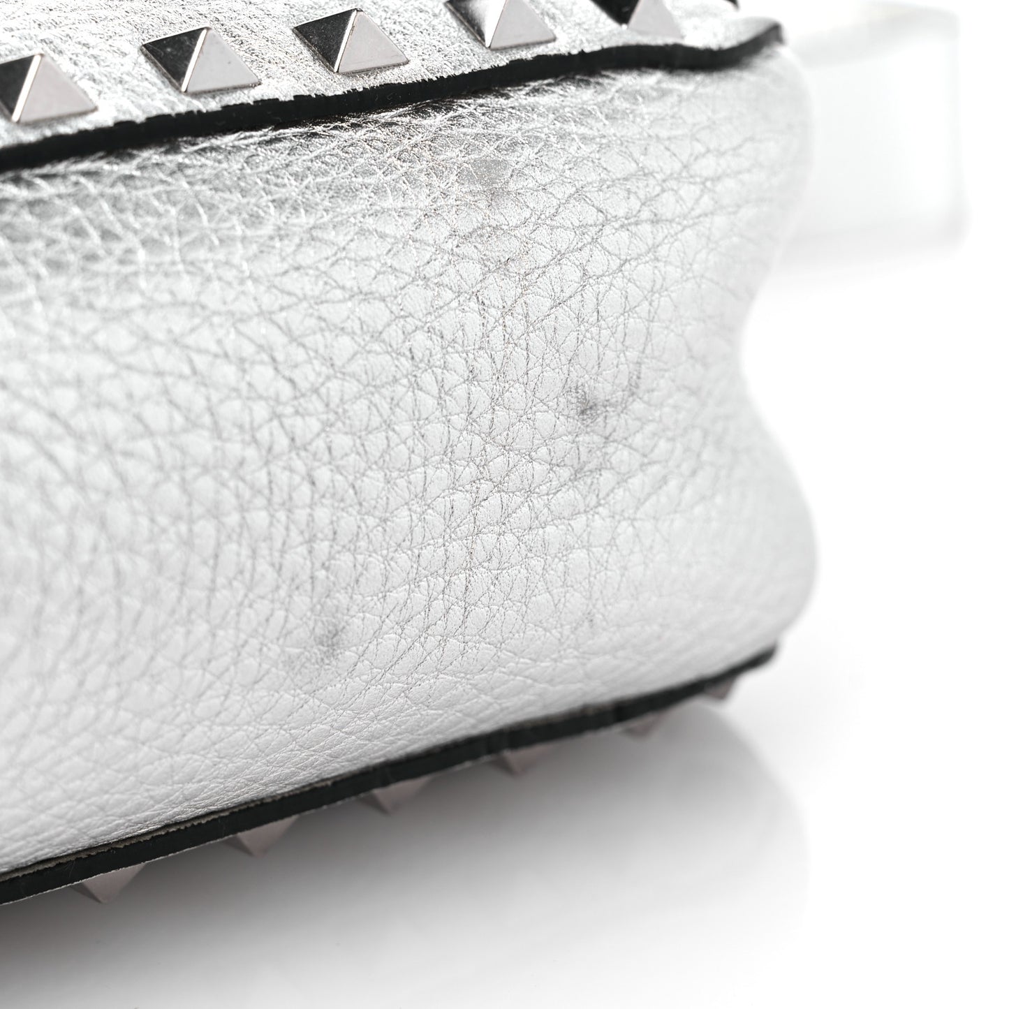 Metallic Pebbled Calfskin Small Rockstud Flip-Lock Messenger Bag Silver