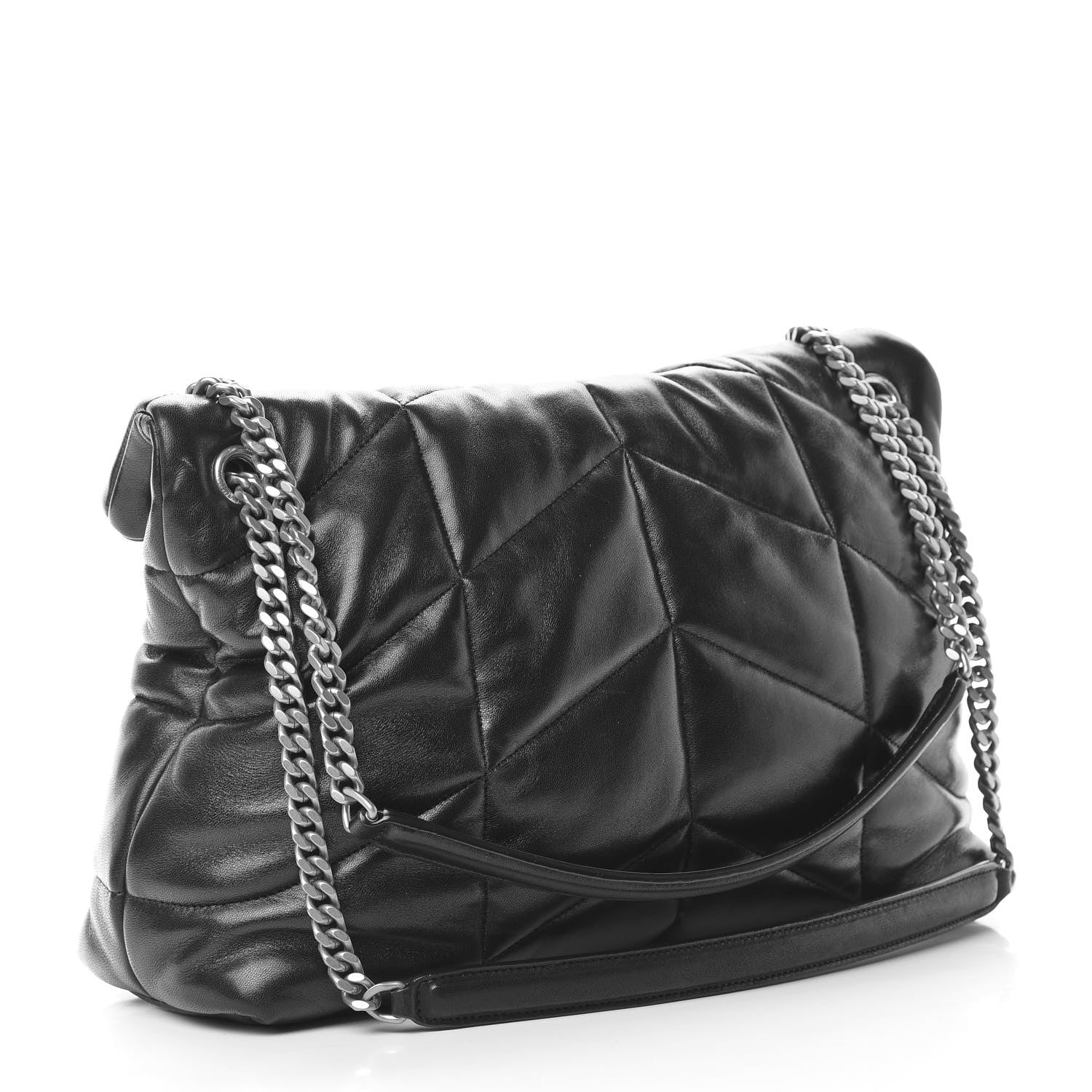 Saint Laurent Lambskin Quilted Medium Loulou Puffer Monogram Chain Satchel Black 3 of 12